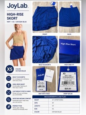 💙 NWT JoyLab High-Rise Skort – XS – Oxygen Blue 💙